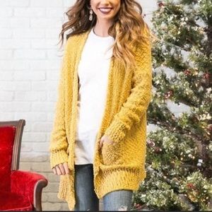 Mustard mustard knit popcorn cardigan cozy sweater